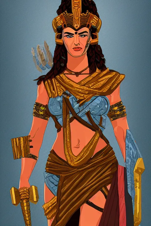 Image similar to the Greek godess Hera looking angry, rusty armor, portrait, pixel art