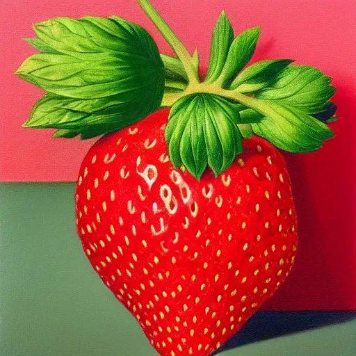 Image similar to painting of a strawberry by rene magritte, hd, 4 k, detailed, award winning