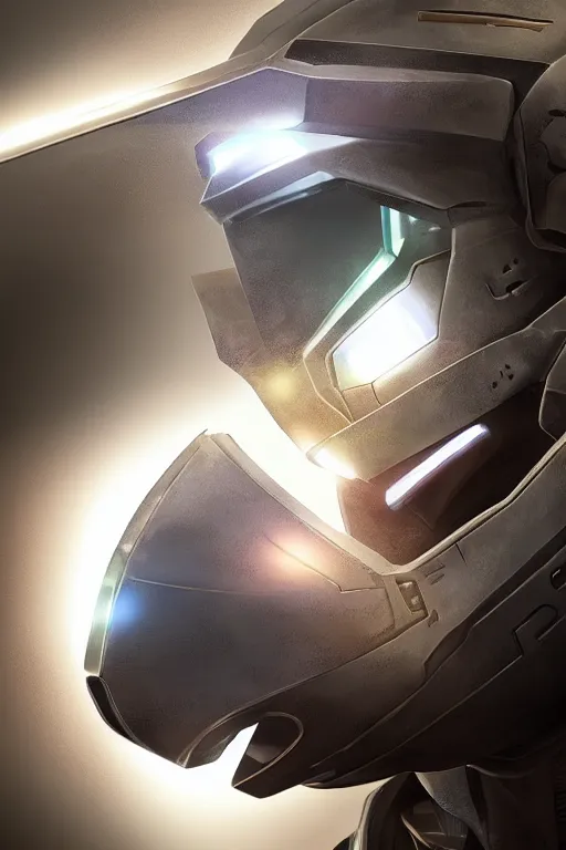 Image similar to robot ninja mask helmet halo master chief radiating a glowing aura global illumination ray tracing hdr fanart arstation by ian pesty and katarzyna da „ bek - chmiel