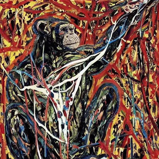 Prompt: Jackson Pollock painting of an anatomically correct chimpanzee heart