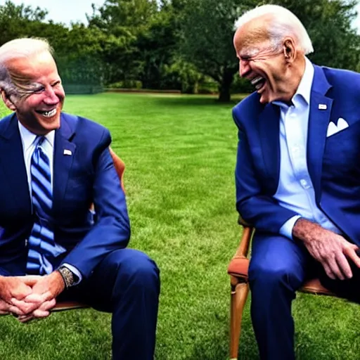 Image similar to Joe Biden laughing with Joe Biden