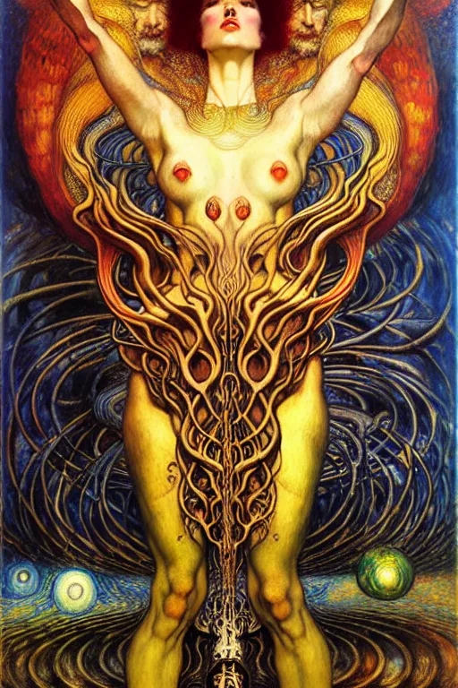 Image similar to Divine Chaos Engine by Karol Bak, Jean Delville, William Blake, Gustav Klimt, and Vincent Van Gogh, symbolist, visionary