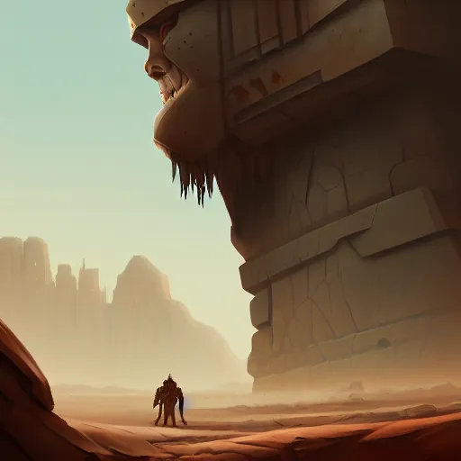 Image similar to concept art by jama jurabaev, cel shaded, cinematic shot, trending on artstation, high quality, brush stroke, ruins of ancient monsters buried in the desert