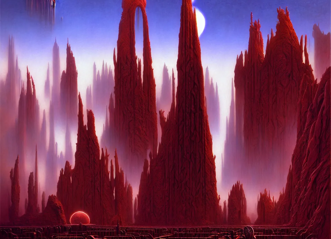 Prompt: immense crematorium gothic architecture advanced technology scifi architectural structure desert planet alien wardrobe, wayne barlowe, bruce pennington, donato giancola, larry elmore, oil on canvas, masterpiece, trending on artstation, featured on pixiv, cinematic composition, dramatic, beautiful lighting