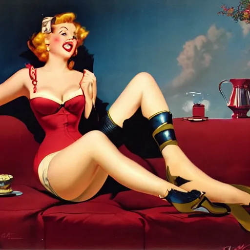 Image similar to a pinup by gil elvgren and loish.