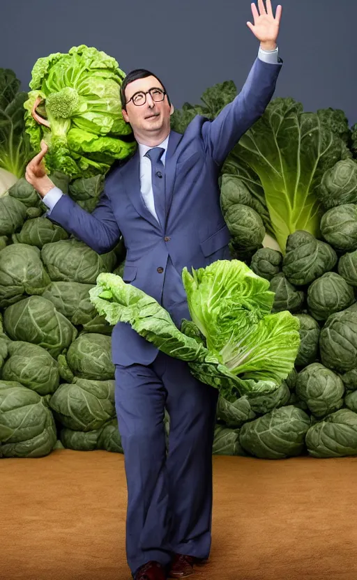 Prompt: john oliver throwing a cabbage