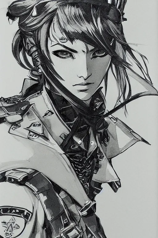 Image similar to beautiful portrait of a female officer wearing a fancy naval uniform, concept art by yoji shinkawa, felt tip pen, intricate detail, sharp focus, illustration