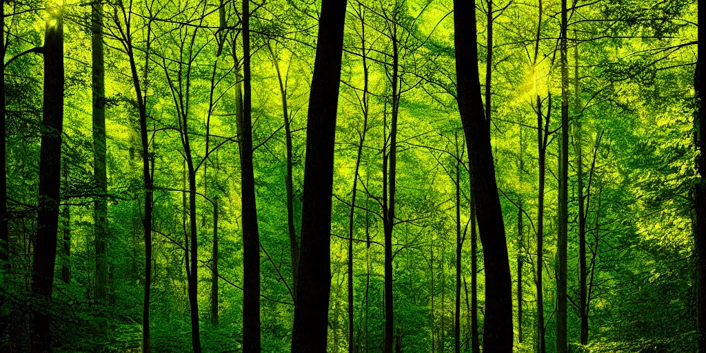 Image similar to lush american broadleaf deciduous forest, against light, glare, bright details, contrasting, daylight, highly detailed, by dieter rams 1 9 9 0, national geographic magazine, reportage photo, natural colors