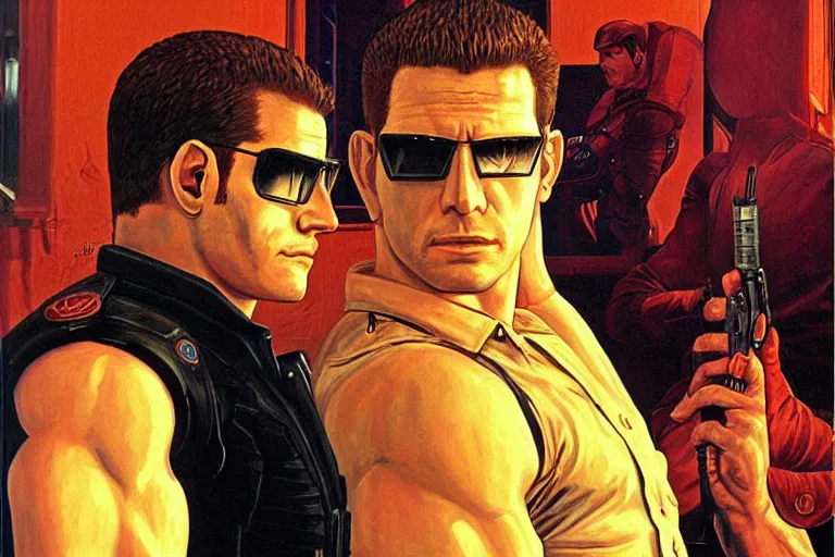 Image similar to albert wesker and chris redfield, painting by jean giraud