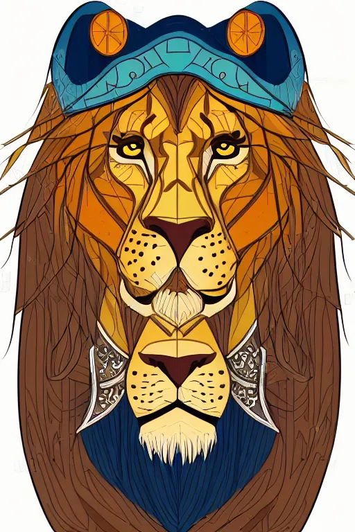 Image similar to Portrait of a lion in a medieval armor, colorful, illustration, highly detailed, simple, smooth and clean vector curves, no jagged lines, vector art, smooth