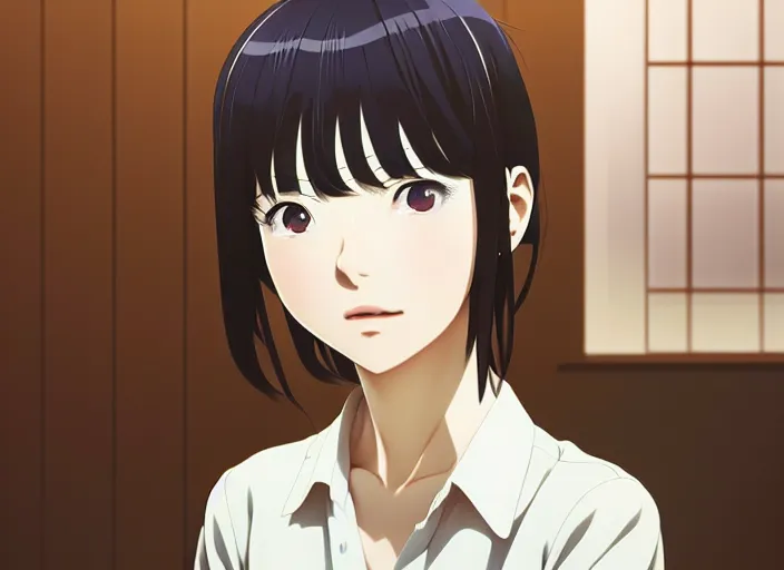 Prompt: anime visual portrait of a young japanese woman looking around the kitchen, cute face by ilya kuvshinov, yoshinari yoh, makoto shinkai, katsura masakazu, dynamic perspective pose, detailed facial features, kyoani, rounded eyes, crisp and sharp, cel shad, anime poster, ambient light, cinematic film