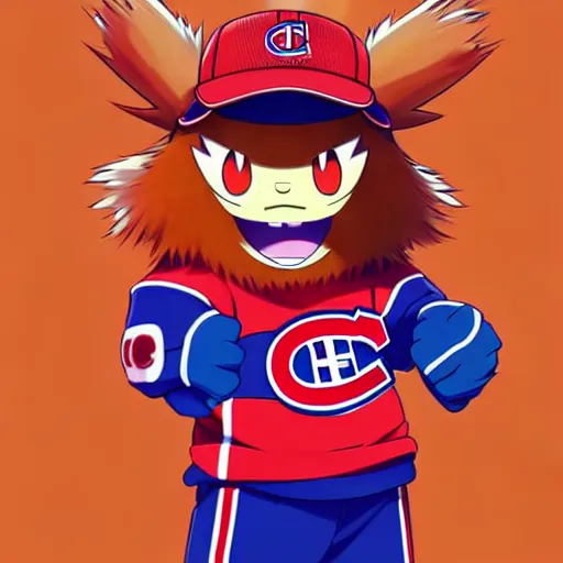 Image similar to anime Portrait of Youppi the Habs Montreal Canadiens Mascot as a very cute powerful and friendly pokemon, highly detailed anime, smooth, sharp focus, dynamic lighting, intricate, trending on ArtStation, illustration pokemon, art by WLOP