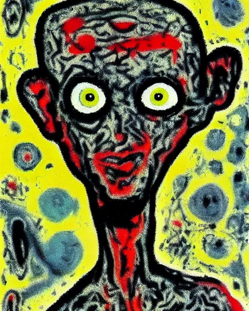 Prompt: portrait of little grey alien by Jackson Pollock
