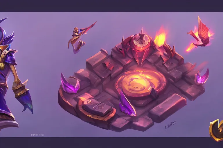 Image similar to Concept art of the new League of Legends Champion on Summoner's Rift, Isometric, Digital Painting, Painterly, Trending on Artstation, Character Reference Sheet