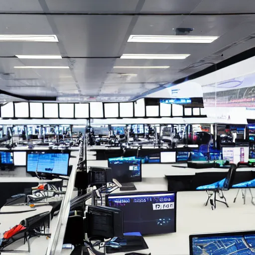 Image similar to sport newsroom for formula 1, realistic