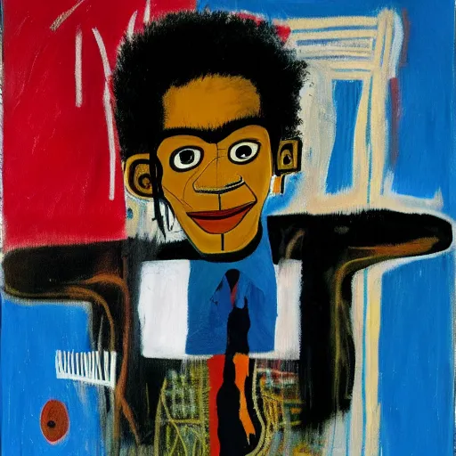 Image similar to painting of jean - michel basquiat by frida kahlo