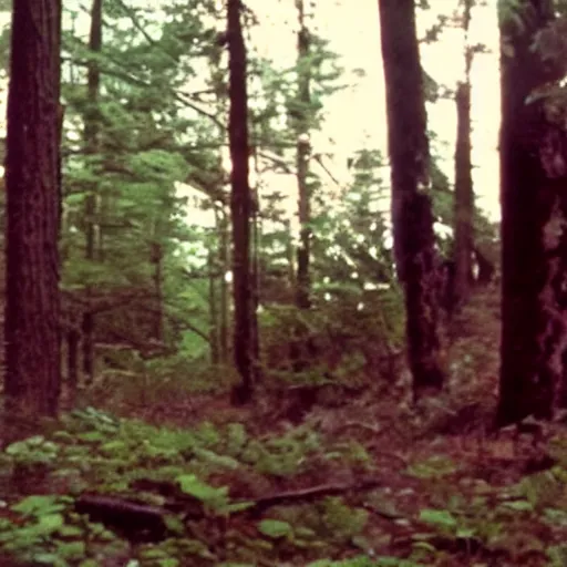 Image similar to a screen capture of found footage video left behind by a missing hiker in 1 9 8 6