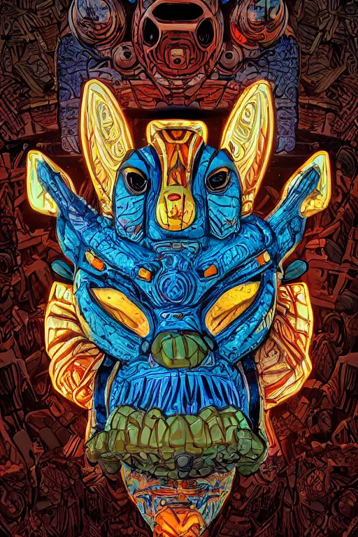 Image similar to totem animal tribal vodoo mask feather gemstone plant global illumination ray tracing hdr that looks like it is from borderlands and by feng zhu and loish and laurie greasley, victo ngai, andreas rocha, john harris