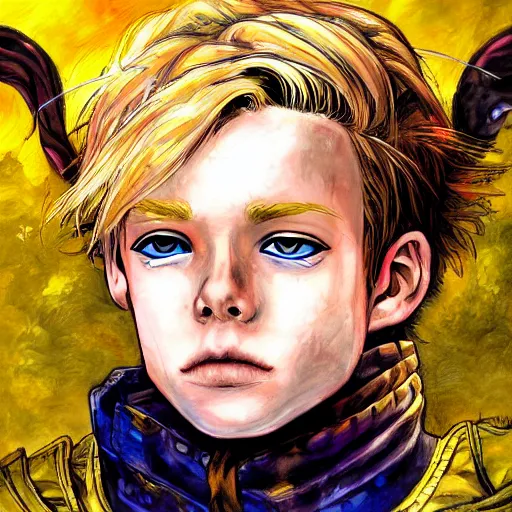 Image similar to an epic fantasy comic book style portrait painting of a young blonde boy thief in the style of yoshitaka amano