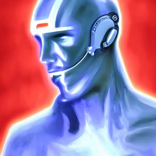 Prompt: Futuristic man portrait, Cyberpunk, digital art