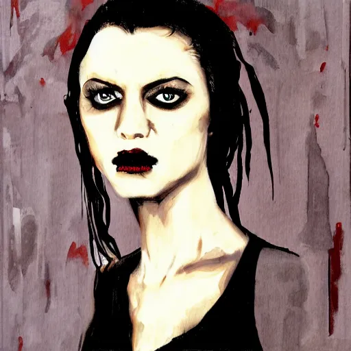 Prompt: a modern painting of an actress turned vampire, in the style of tim bradstreet, sharp focus, realism