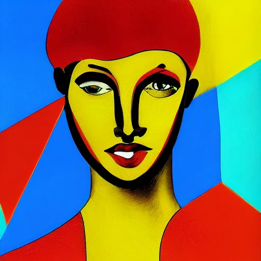 Image similar to portrait of woman, geometrical shapes, bright colors