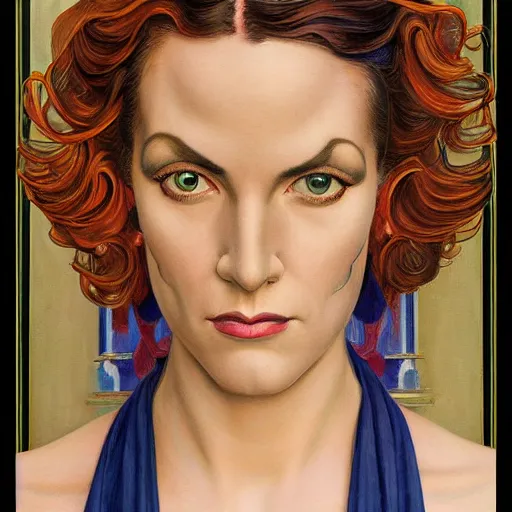 Image similar to an art nouveau, ( streamline moderne ), multi - ethnic and multi - racial portrait in the style of donato giancola and charles dulac and anna dittmann. very large, clear, expressive, and intelligent eyes. symmetrical, centered, ultrasharp focus, dramatic lighting, photorealistic digital matte painting, intricate ultra detailed background.