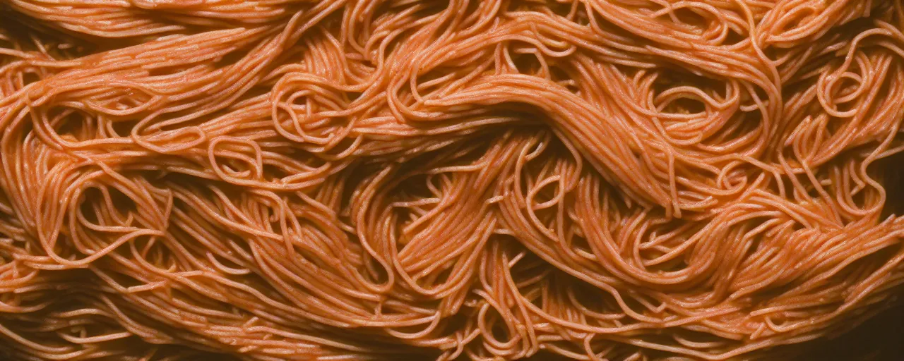Image similar to macro shot of spaghetti, canon 1 0 0 mm, wes anderson film, kodachrome
