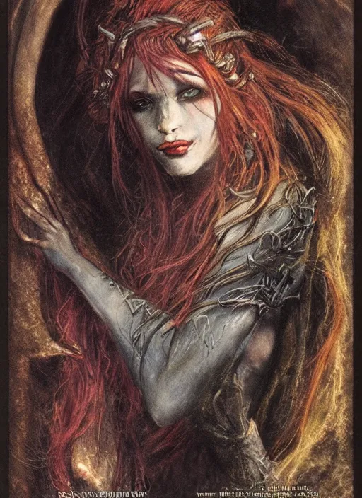 Image similar to portrait of young female sorceress of the endtimes, beautiful! coherent! dungeons and dragons character, by brian froud, strong line, night color, high contrast