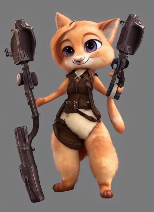 Image similar to female furry mini cute style, character adoptable, highly detailed, rendered, ray - tracing, cgi animated, 3 d demo reel avatar, style of maple story and zootopia, maple story gun girl, fox from league of legends chibi, soft shade, soft lighting