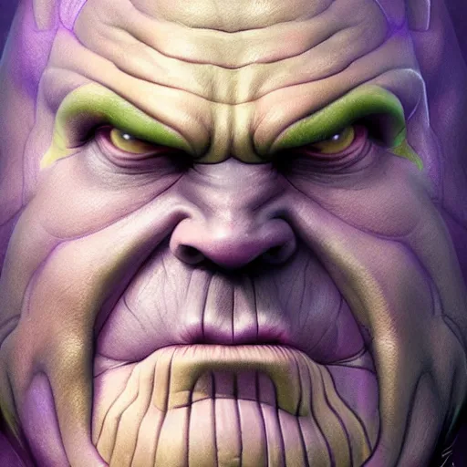Image similar to Thanos, a character portrait by Brian and Wendy Froud, trending on cg society, fantasy art, zbrush, airbrush art, digital painting