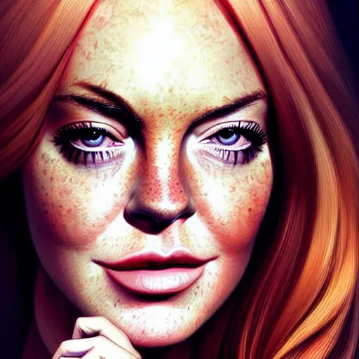 Image similar to epic professional digital art of Lindsay Lohan corporate headshot, best on artstation, cgsociety, wlop, cosmic, epic, stunning, gorgeous, much detail, much wow