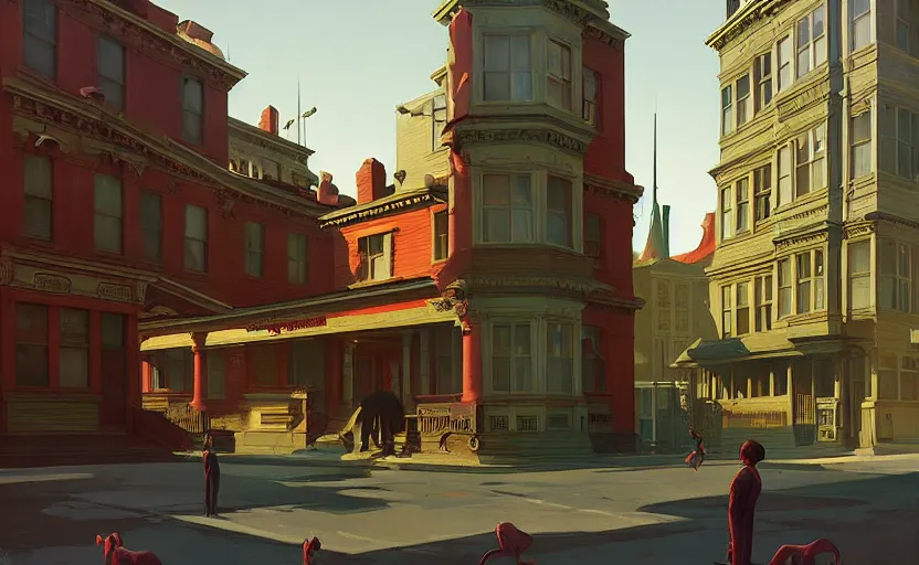 Image similar to A victorian city , very coherent, painted by Edward Hopper, Wayne Barlowe, painted by James Gilleard, airbrush, art by JamesJean