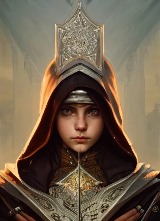 Image similar to perfectly - centered - portrait of a templar kid, intricate, highly detailed, digital painting, artstation, concept art, smooth, sharp focus, illustration, unreal engine 5, 8 k, art by artgerm and greg rutkowski and alphonse mucha