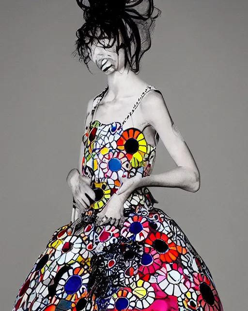 A model wearing a dress by Takashi Murakami, fashion, Stable Diffusion