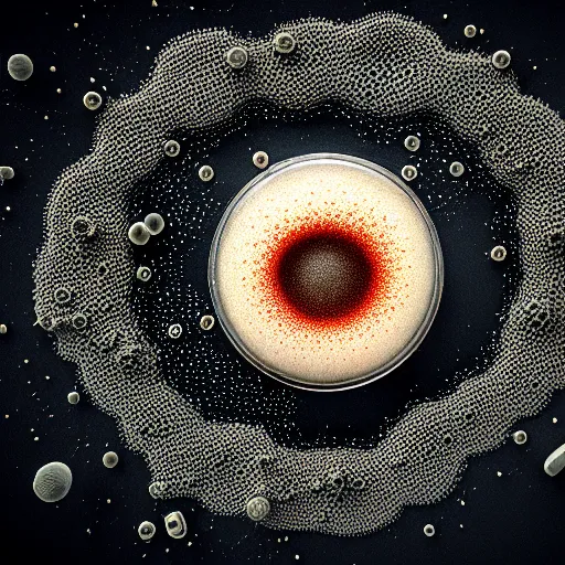 Image similar to photo of petri dish with a fungal cultures and bacteriological culture and mold with little filaments under the microscope, octane render, tilt shift, bokeh background, polaeized light, science magazine, smooth, ultrasharp focus, unreal engine 5, hyperrealism, 4 k