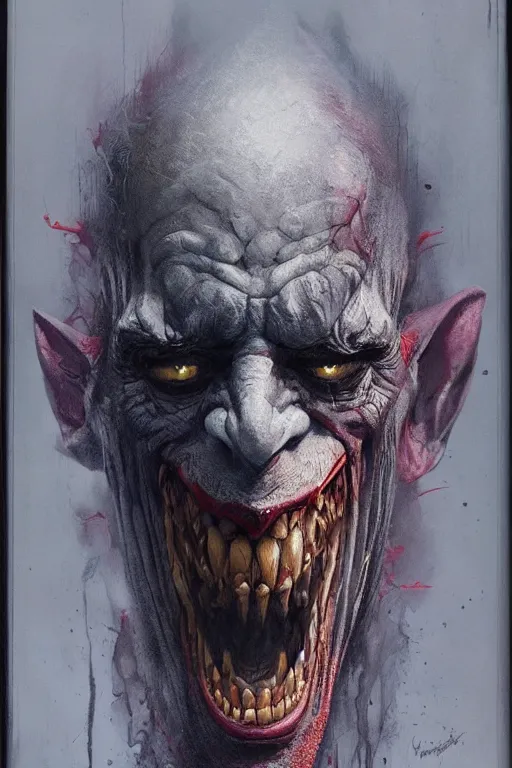Image similar to Portrait of demonic, distorted Joker, dc comics, dark, intricate, smooth, artstation, painted by Wayne Barlowe, Greg Rutkowski, Zdislav Beksinski