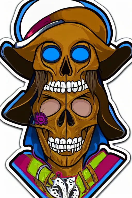 Image similar to A portrait of a skeletor that is a cowboy, sticker, colorful, illustration, highly detailed, smooth and clean vector curves, no jagged lines, vector art, smooth