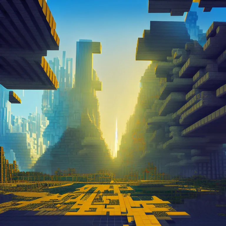 Image similar to nuclear fusion powering a city of the future in minecraft style, volumetric lighting, digital painting, highly detailed, artstation, sharp focus, sunny day, utopia, open space, illustration, concept art, ruan jia, steve mccurry, studio ghibli