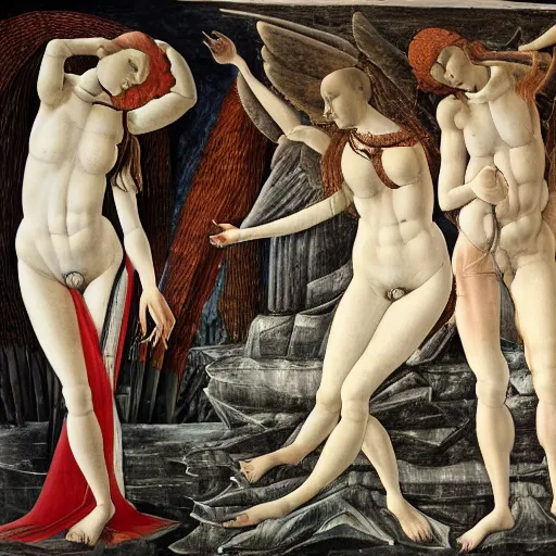 Image similar to fractures of mind, by Sandro Botticelli, mixed media