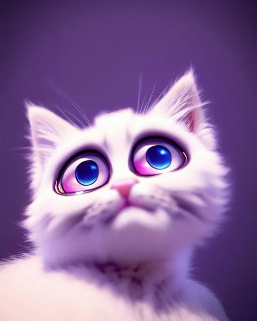 Image similar to cute fluffy kitten with big eyes, portrait, pixar character, octane render, very detailed