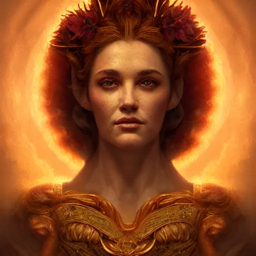 Image similar to majestic gracious regal deity persephone portrait, ancient greece, atmospheric lighting, painted, intricate, volumetric lighting, beautiful, rich deep colours masterpiece, golden hour, sharp focus, ultra detailed, by leesha hannigan, ross tran, thierry doizon, kai carpenter, ignacio fernandez rios