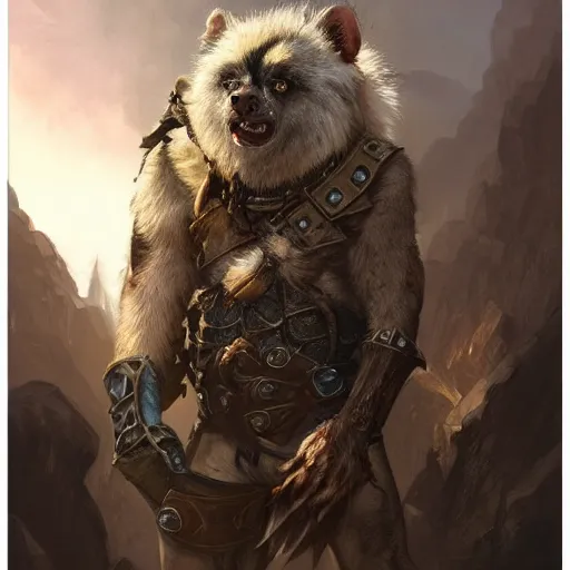 Image similar to portrait of a gnoll wearing a scarred face wearing plate armor, fantasy, highly detailed, digital painting, artstation, concept art, character art, art by greg rutkowski and tyler jacobson and alphonse mucha