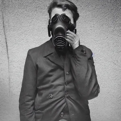 Prompt: a handsome man wearing a gas mask