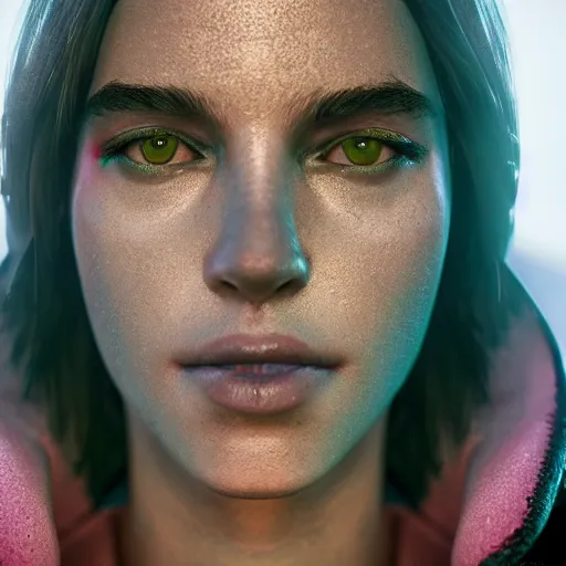 Image similar to human portrait sculpted out of rain, beautiful, neon, epic detail, galactic background, rendered in octane, unreal engine, realistic