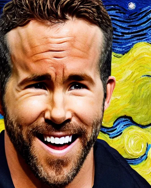 Prompt: ryan reynolds laughing maniacally by vincent van gogh