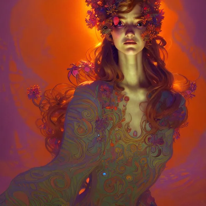 Image similar to psychedelic Pixar character, diffuse lighting, fantasy, intricate, elegant, highly detailed, lifelike, photorealistic, digital painting, artstation, illustration, concept art, smooth, sharp focus, art by John Collier and Albert Aublet and Krenz Cushart and Artem Demura and Alphonse Mucha