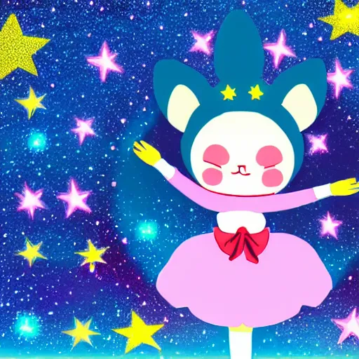 Image similar to usagi-chan in a kawaii dress magical girl with star poster background