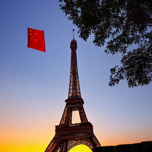 Image similar to Eiffel tower at sunset with covered Chinese flags, china number 1