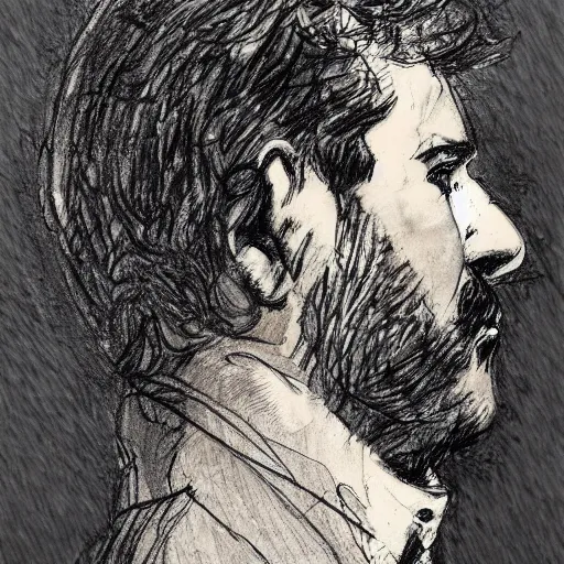 Image similar to a realistic yet scraggly portrait sketch of the side profile of a stern and sophisticated george michael, trending on artstation, intricate details, in the style of frank auerbach, in the style of sergio aragones, in the style of martin ansin, in the style of david aja, in the style of mattias adolfsson